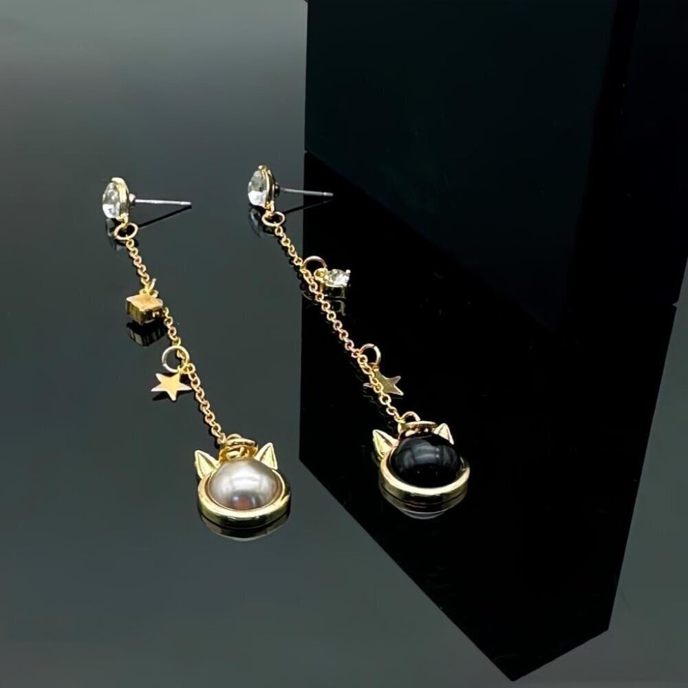 Anime Dangle Earrings Gold Plated Brass Cubic Zirconia Star Moon Heart Women - Picture 4 of 5